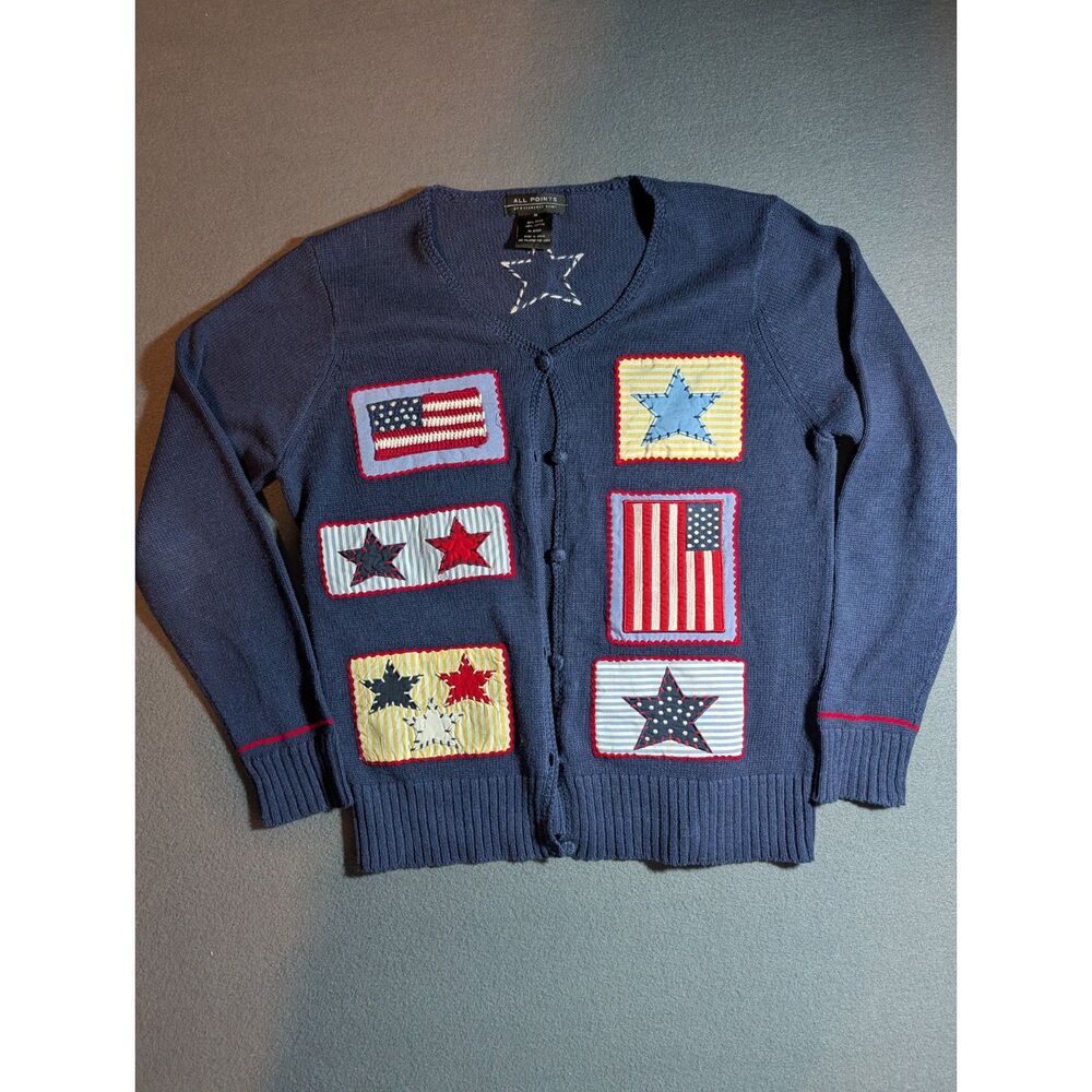All Points by Reference Point Women’s Medium Patriotic USA Flag Cardigan Sweater